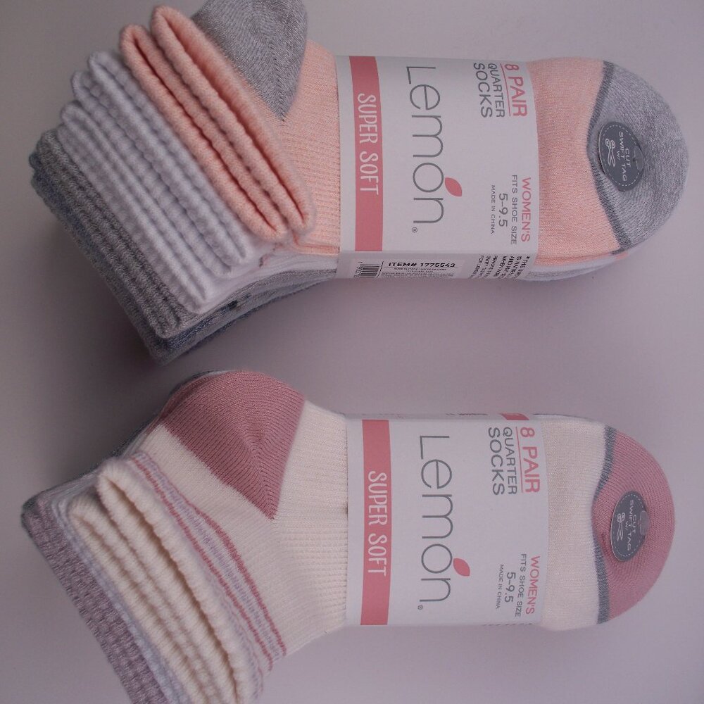 16-Pair Lemon Super Soft Ladies' Quarter Crew Socks (Pink Pack & Peach Pack)